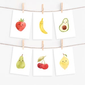 Postkarten-Set Früchte 6 Karten Erdbeere Banane Avocado Birne Kirschen Zitrone Grußkarte Sommer Karte Geschenkidee Geburtstagskarte A6