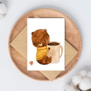 Karte Bär & Kaffeeliebe Grußkarte Glückwunschkarte Geburtstag Geschenkidee Dankeskarte Geburtstagskarte, Herbstdekoration Cozy Fall DIN A6