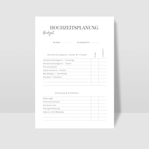 May include: A printable wedding planning checklist with sections for budget, venue, food and drink, attire, and beauty. The checklist includes spaces to track budget and expenses.