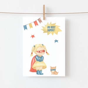 Karte Du bist super · Superheldin Supergirl Glückwunschkarte Grußkarte Geburtstagskarte Mädchen Karte Schulanfang Geburtstag Heldin A6
