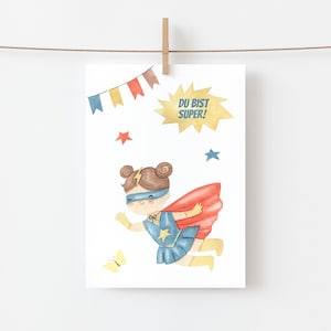 Karte Du bist super · Superheldin Supergirl Glückwunschkarte Grußkarte Geburtstagskarte Mädchen Karte Schulanfang Geburtstag Heldin A6