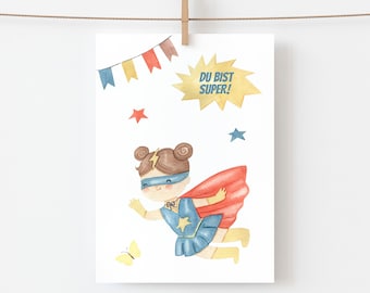 You're Super Card · Greeting or birthday card for girls in superhero style · A6 Supergirl greeting card