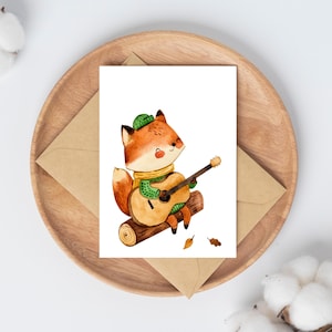 Karte Fuchs und Gitarre Grußkarte Glückwunschkarte Geburtstag Geschenkidee Dankeskarte Geburtstagskarte, Herbstdekoration Cozy Fall DIN A6