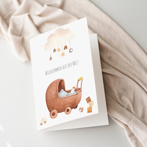 Klappkarte zur Geburt "Willkommen auf der Welt" Karte Baby Geburtskarte Babykarte Glückwunschkarte Geburt Glückwünsche DIN A6 Hallo Baby