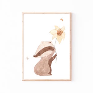 Poster Kinderzimmer Dachs & Blume · Kinderzimmer Bilder Geschenkidee Kinder Kinderzimmer Dekoration Babyzimmer Baby Geschenk Geburt Tiere