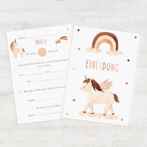 Einladung Kindergeburtstag Einhorn Vorlage zum Ausfüllen A6 · 1 /  5 / 10 Einladungskarten für Kinder im Set Boho Stil