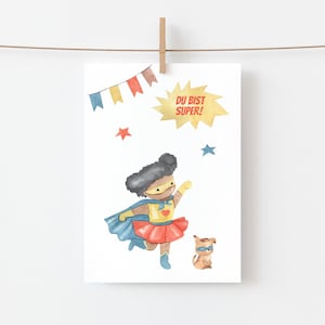 Karte Du bist super · Superheldin Supergirl Glückwunschkarte Grußkarte Geburtstagskarte Mädchen Karte Schulanfang Geburtstag Heldin A6