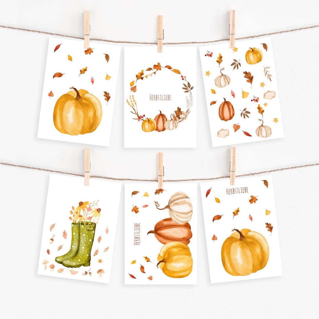 Postcards Autumn 6 Cards Set Autumn Cards Autumn Love Greeting Card ...