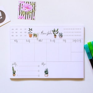 Wochenplaner DIN A5 Block Organizer Planner To-do Liste Termine Tischplaner Pflanzen Mängelexemplar 49 Seiten