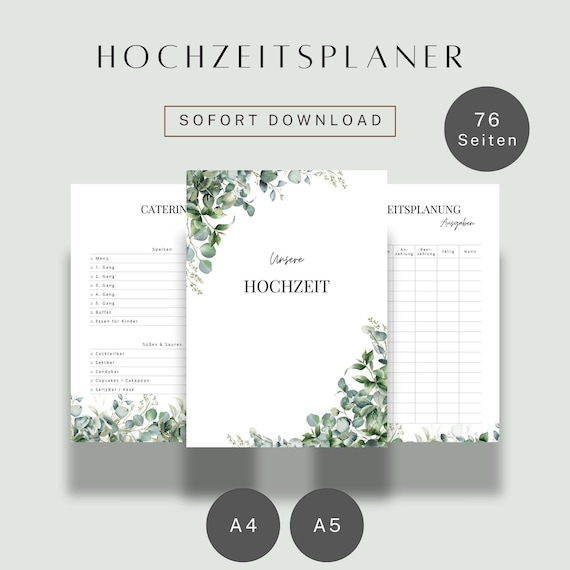 Hochzeitsplaner deutsch zum Ausdrucken & digital |  Hochzeitsplanung |  Hochzeitsorganisation | Hochzeitsplaner druckbar | Hochzeit Vorlagen