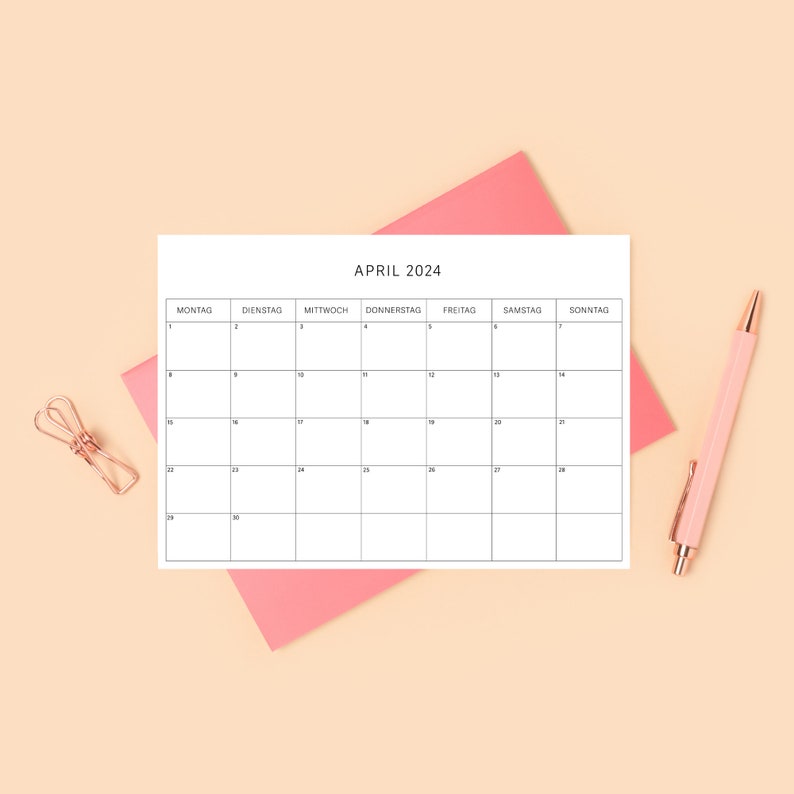 Kalender 2024 zum Ausdrucken 12 Seiten A3, A4, A5 Jahresplaner 2024