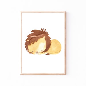 Kinderbild Kinderposter "Löwe schläft", A4 & A3 Poster Kinderzimmer, Kinderbilder, Babyzimmer, Poster Baby Geschenk Tierbild, Wanddeko, Bild