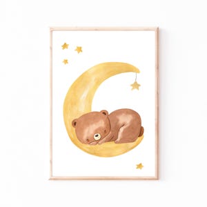 Poster Kinderzimmer Bär auf dem Mond · Kinderzimmer Bilder Geschenkidee Kinder Kinderzimmer Dekoration Babyzimmer Deko Baby Geschenk Geburt
