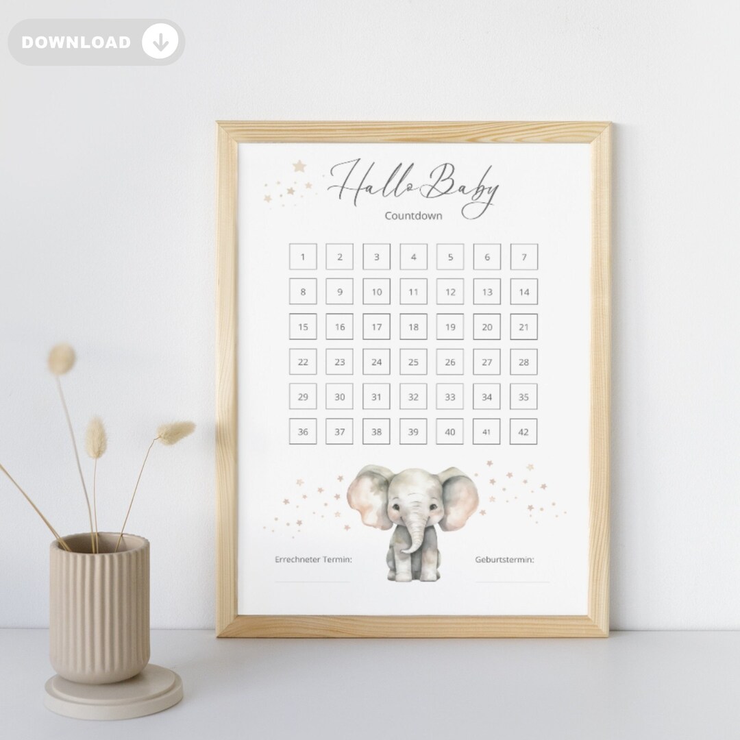 Baby Countdown German, PDF A4, A5, A6 Download, Pregnancy Countdown ...