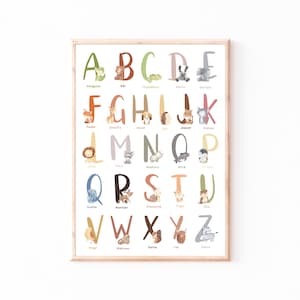 Kinderbild ABC Poster Tiere, Alphabet Poster Tiere, Alphabet Bild, Poster Kinderzimmer ABC, Buchstaben Poster Kinder, A4 & A3 Lernposter ABC