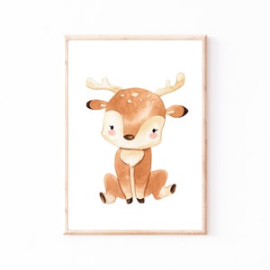 Kinderbild Kinderposter "Reh", A4 & A3 Poster Kinderzimmer, Kinderbilder, Babyzimmer, Poster Baby Geschenk Tierbild, Wanddekoration, Kitz