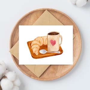 Karte Frühstück Kaffe & Croissant · Grußkarte Einladung Frühstück Brunch Gutschein Geschenkidee Geburtstagskarte Kaffeeliebe Frankreich A6