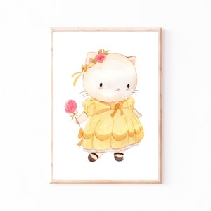 Kinderbild Kinderposter Fee Katze A4 & A3 Poster Kinderzimmer Deko, Kinderbilder Tiere, Dekoration Babyzimmer Wanddeko, Baby Geschenk Geburt