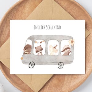 Karte Endlich Schulkind Schulbus Tiere · Schultüte Geschenk Einschulung Karte Schulanfang Geschenk Schulstart Erster Schultag Grußkarte A6