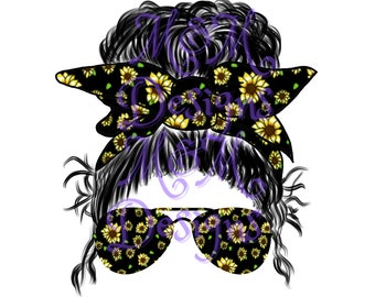Sunflower Messy Bun, vibraciones de verano, bollo desordenado, sublimación, sublimación descarga digital, verano, mom bun