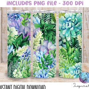 Succulent watercolor collage, plant lover, sublimation designs download, 20 oz Skinny Straight, tumbler wrap, tumbler PNG file