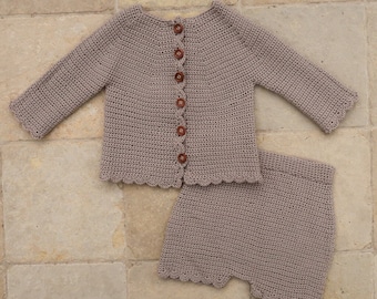 Patrón de traje de bebé a crochet: patrón de cardigan de bebé a crochet y bombachos de crcohet, patrones de bebé a crochet niña, patrón de crochet para niña fácil
