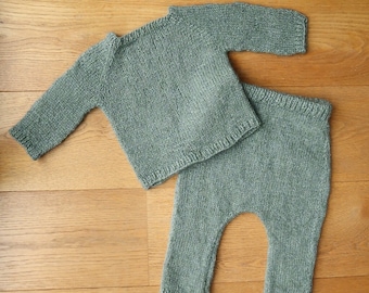 Knit Baby Pattern Set, Baby sweater knitting pattern & baby knit pants pattern, baby knitwear, worsted weight pattern, 3 to 24 months