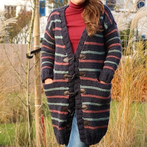 Long Cardigan Knitting Pattern, long knit cardigan pattern for women, chunky cardigan pattern, knit coat pattern, coat knitting, XS to 5XL image 1