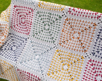 Gehaakt dekenpatroon eenvoudig, gehaakt dekenpatroon met grof garen voor beginners, eenvoudig gehaakt dekenpatroon Oma vierkant