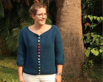 Reversible knit cardigan pattern - ideal for your first knit sweater raglan pattern - cotton cardigan knitting pattern