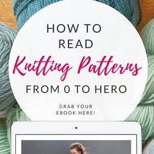 How to Read Knitting Patterns ebook, learn to read knitting pattern, beginner guide to knitting, gauge, ease, abbreviations, step by step image 1