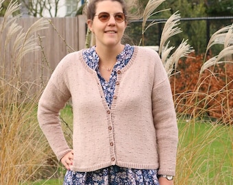 Cropped cardigan knitting pattern, short knit cardigan pattern, easy cardigan pattern, sweater knitting pattern, DK weight yarn, XS to 5XL