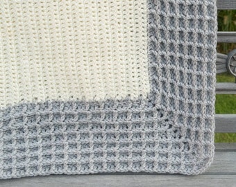 Patrón de manta de crochet con punto de gofre fácil, patrón de crochet de manta de tiro, patrón de borde de manta de crochet hilo de peso peinado para principiantes