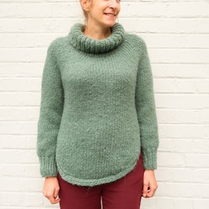 Woman Sweater Knitting pattern, turtleneck sweater knit pattern, XS to 5XL downloadable PDF knit sweater pattern, chunky knit sweater winter
