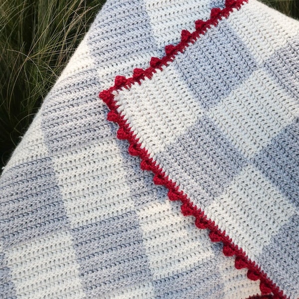 Checker Baby Blanket Crochet Pattern, Beginner crochet blanket pattern, baby and throw blanket crochet pattern, easy crochet afghan, PDF