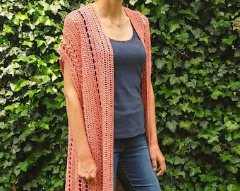 Patrón cardigan de crochet de verano, cardigan de manga corta de crochet, patrón de crochet ruana, patrón de crochet cardi para principiantes talla XS a 6XL