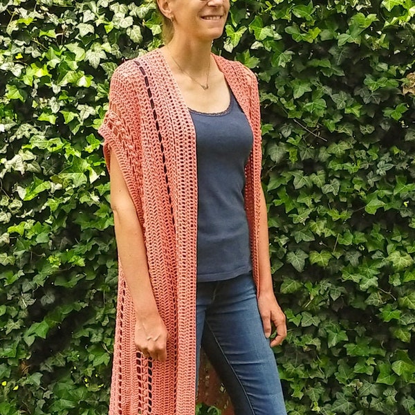 Häkelanleitung für eine sommerliche Strickjacke, kurzärmelige Strickjacke, Häkelanleitung für eine Ruana, Häkelanleitung für eine Strickjacke für Anfänger, Größen XS bis 6XL