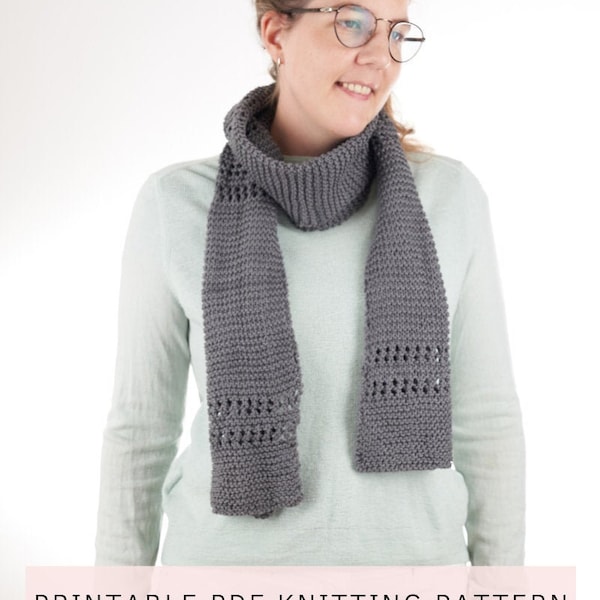 Knit scarf pattern for worsted weight yarn, cotton yarn knitted scarf DIY instructions, lace scarf easy pattern, knitting scarf pattern