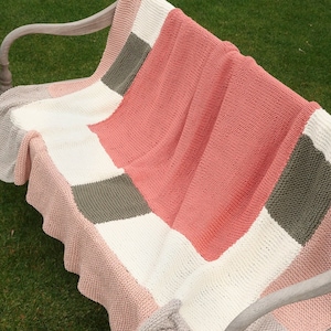 Blanket knitting pattern beginner, knit blanket chunky, knit blanket pattern seed stitch and easy blanket stitch, knit afghan pattern, throw image 1