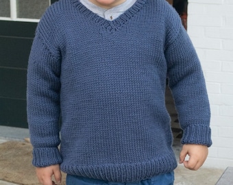 Kindertrui breipatroon, V-hals babytrui breipatroon, jongenskind truipatroon, eenvoudig trui breipatroon voor kinderen