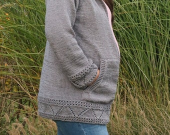 Hoodie cardigan knitting pattern for women with sleeves or sleeveless hoodie vest knitting pattern woman, knit hoodie pattern easy cardigan