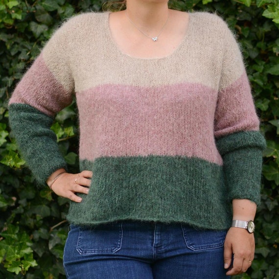 Modèle de pull en mohair, modèle de tricot de pull rayé, motif de