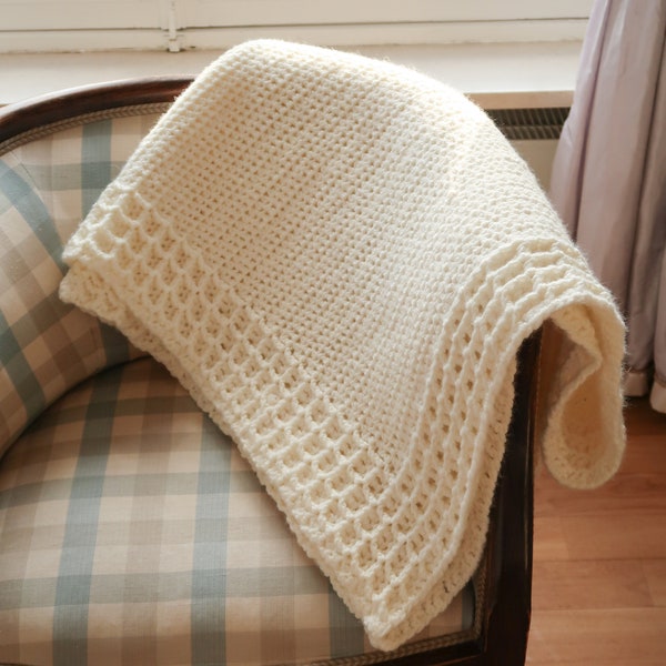 Blanket crochet pattern chunky yarn, easy waffle crochet blanket pattern, crochet blanket pattern modern, 11 sizes baby blanket to king size