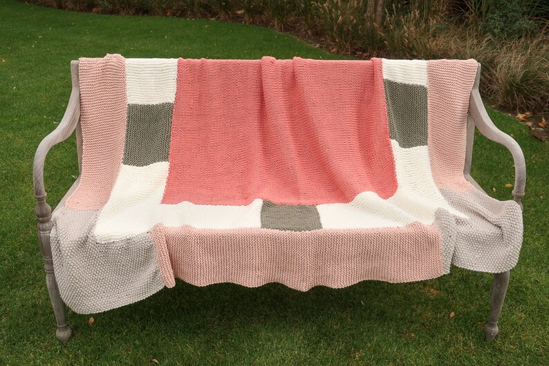 Blanket knitting pattern beginner, knit blanket chunky, knit blanket pattern seed stitch and easy blanket stitch, knit afghan pattern, throw image 9
