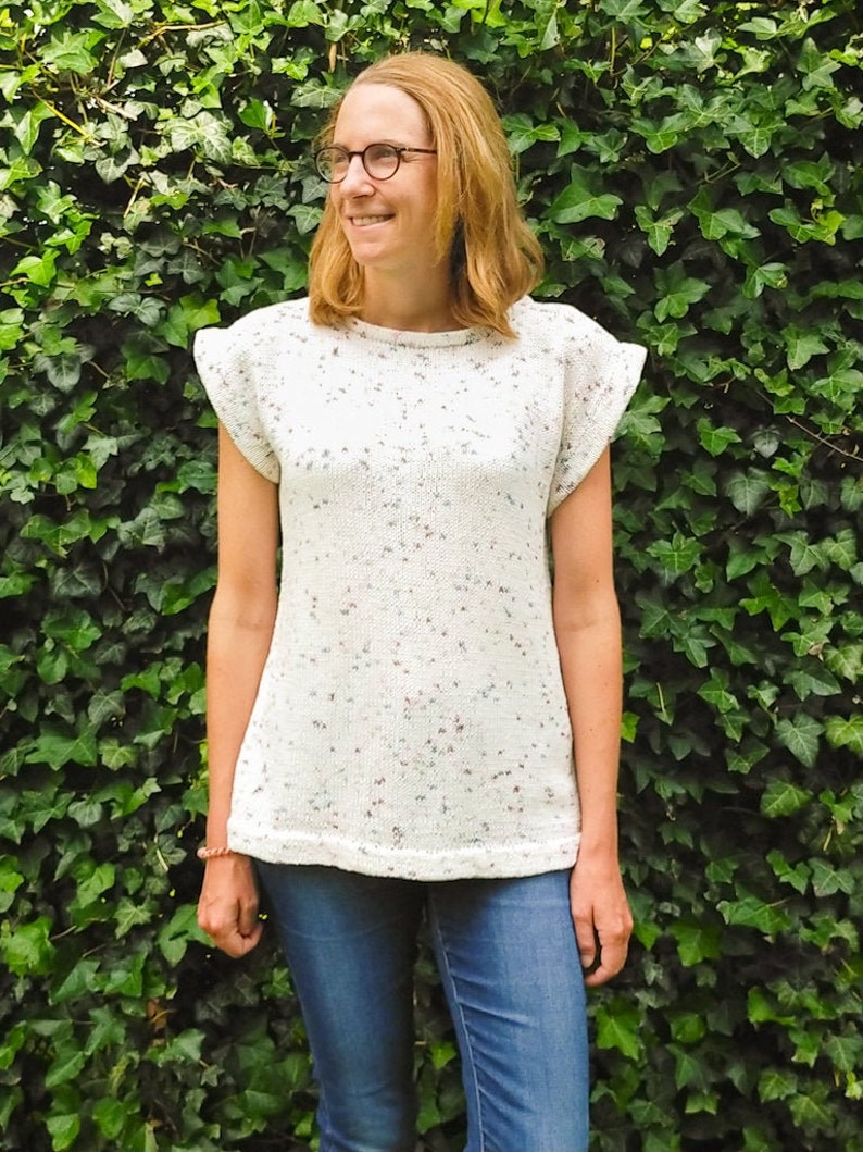 Knit top pattern, top knitting pattern for summer knit tee, knit tee shirt pattern, cotton knit top, tee knitting pattern, size XS to 5XL image 1