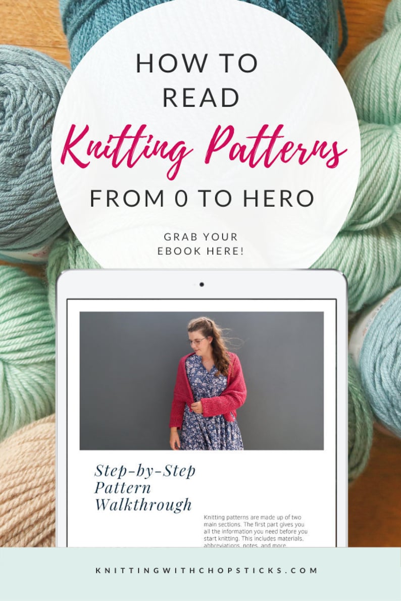 How to Read Knitting Patterns ebook, learn to read knitting pattern, beginner guide to knitting, gauge, ease, abbreviations, step by step image 1