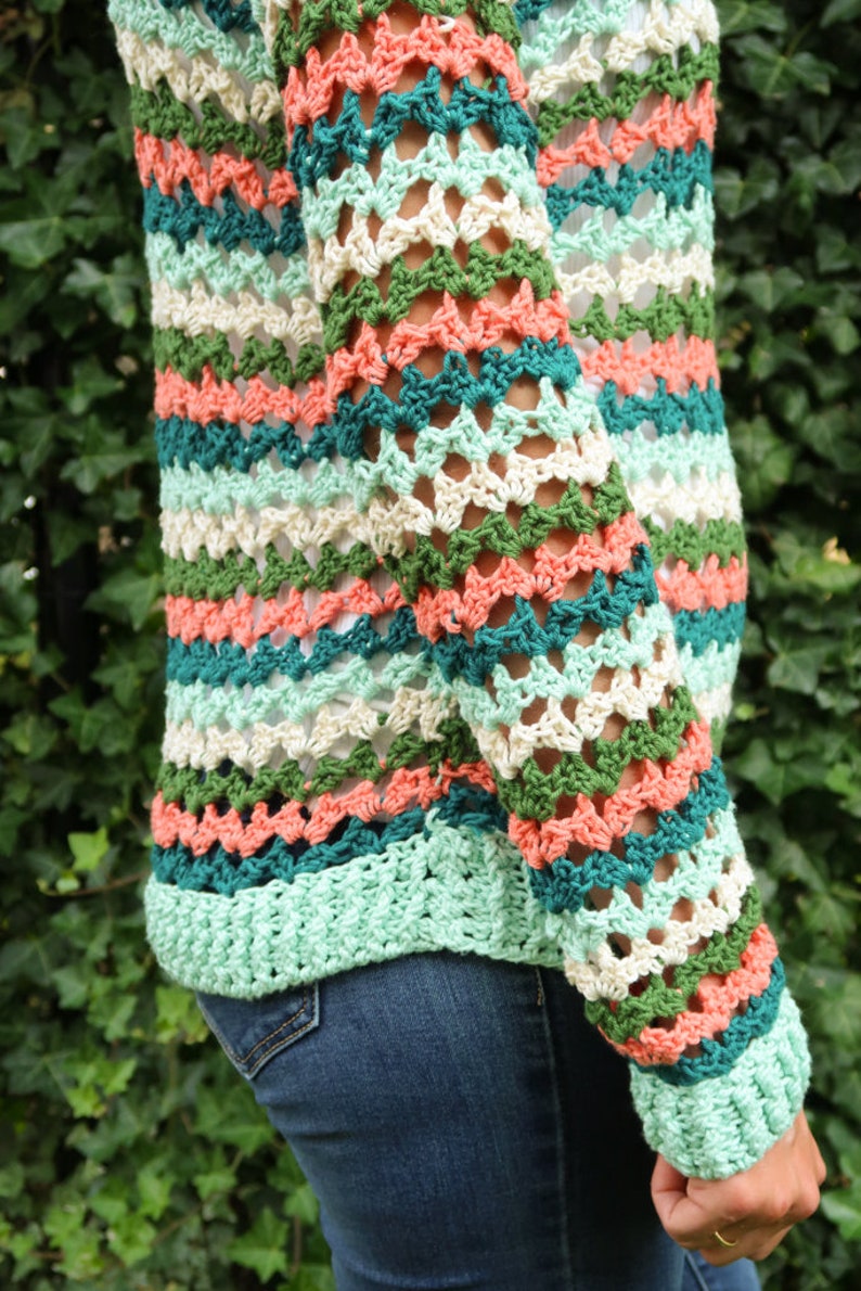 Summer Sweater Crochet Pattern, easy lace crochet sweater pattern, XS to 5XL beginner friendly open stitch crochet top pattern, PDF pattern image 5
