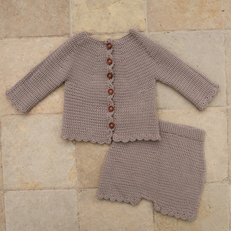 Baby crochet outfit pattern: baby crochet cardigan pattern & crcohet bloomers, crochet baby patterns girl, baby girl crochet pattern easy image 1