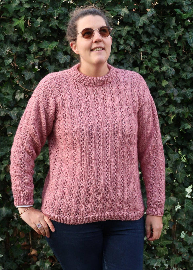 Einfacher Spitzenpullover Strickmuster, gemütlicher Strickpullover Muster, Strickpullover Muster, Spitzenpullover stricken, Größen XS bis 5XL digitaler Download Bild 5