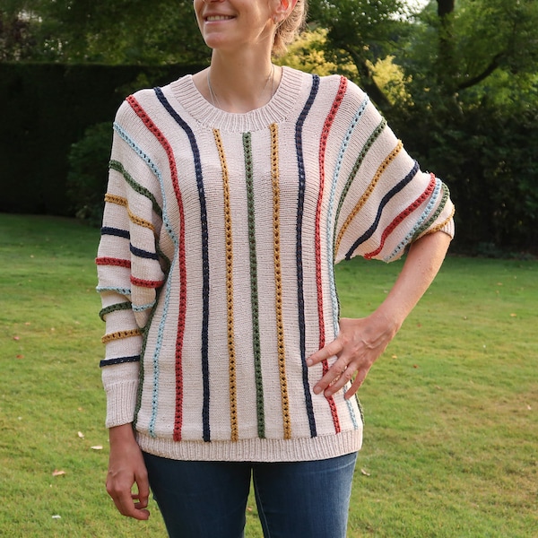 Knit sweater pattern, batwing sleeve sweater knitting pattern for women, DK weight sweater knit pattern, womens sweater pattern XS to 5XL